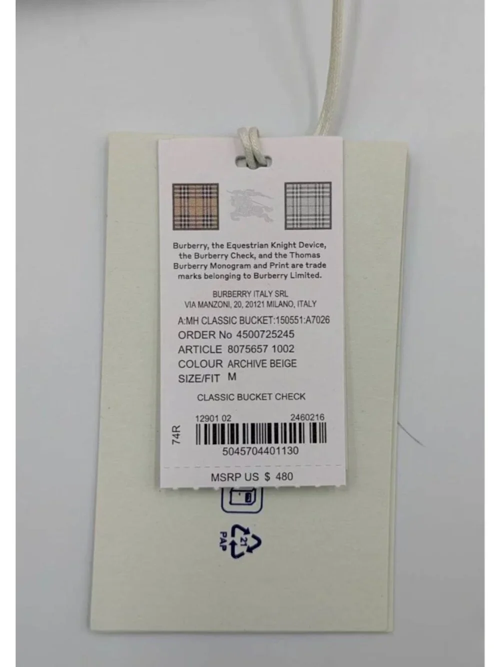 Burberry Classic Vintage Check Cotton Bucket Hat Archive Beige M 8075657 - Picture 10 of 12